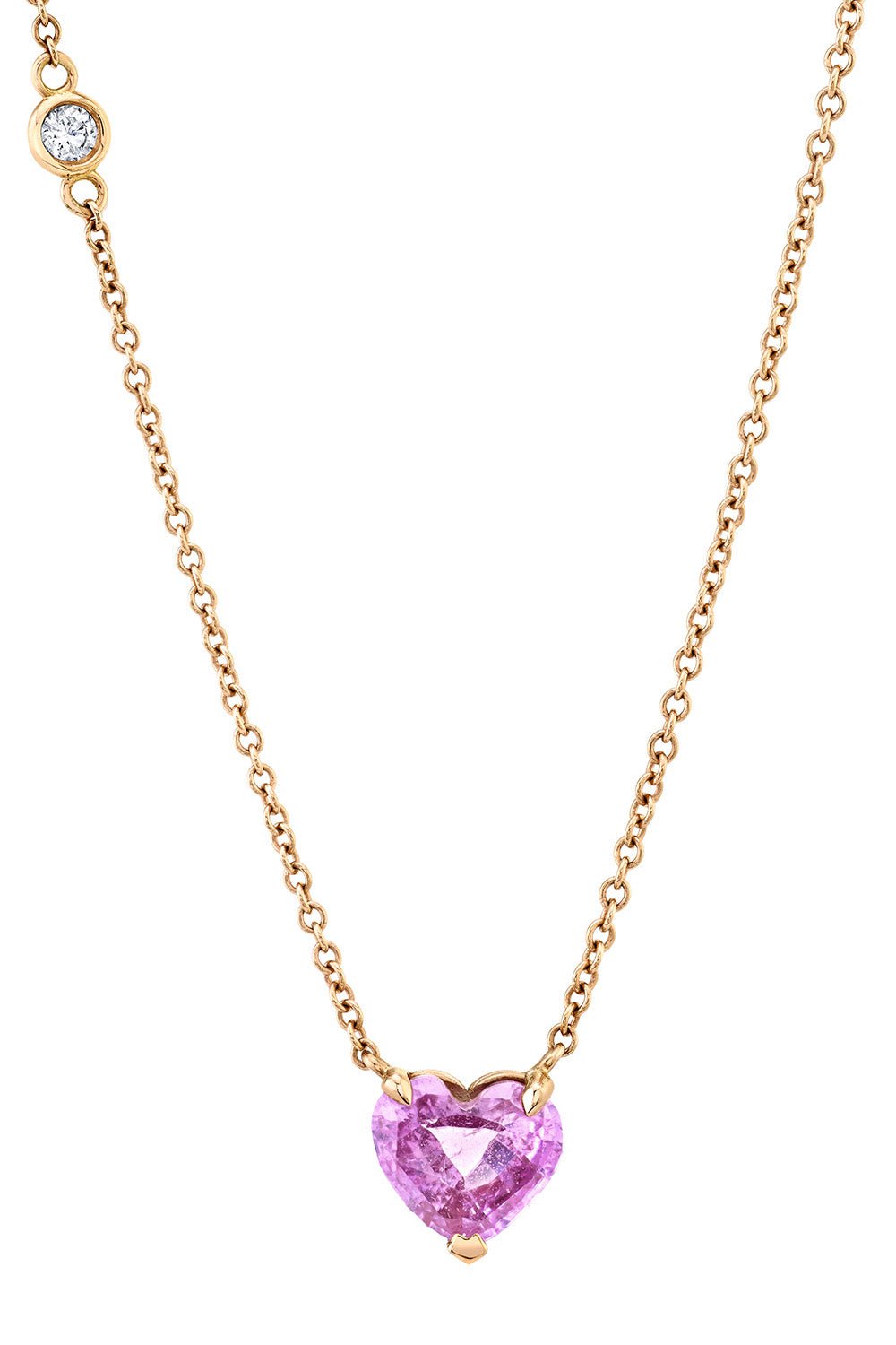 SHAY JEWELRY-PINK SAPPHIRE SOLITAIRE HEART NECKLACE-ROSE GOLD