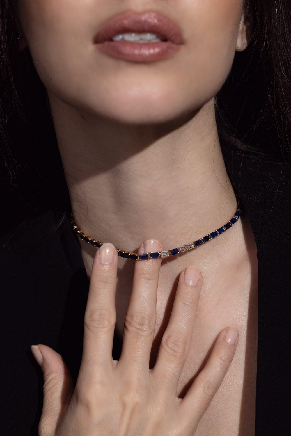 SHAY JEWELRY-Blue Ceylon Sapphire Diamond Tennis Necklace-ROSE GOLD