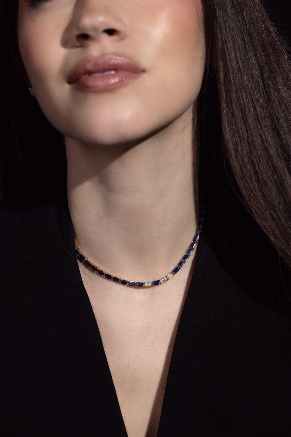 SHAY JEWELRY-Blue Ceylon Sapphire Diamond Tennis Necklace-ROSE GOLD