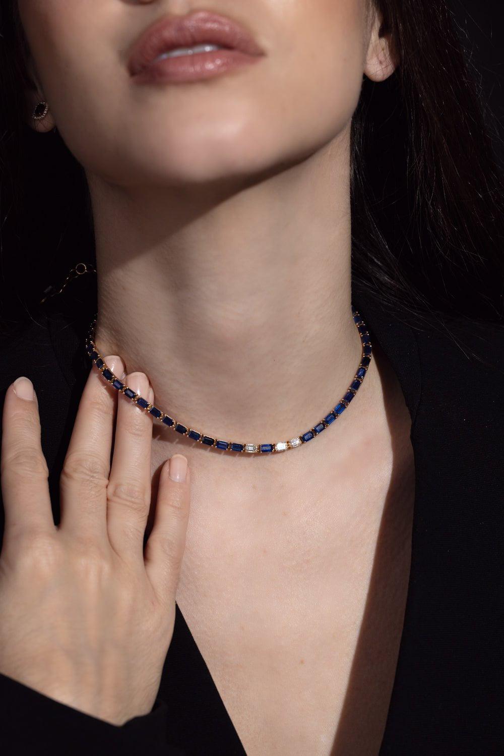 SHAY JEWELRY-Blue Ceylon Sapphire Diamond Tennis Necklace-ROSE GOLD