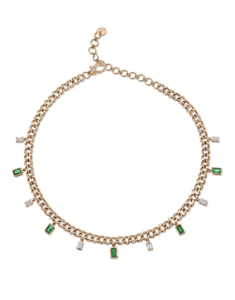 SHAY JEWELRY-Diamond & Emerald Baguette Drop Link Choker-ROSE GOLD