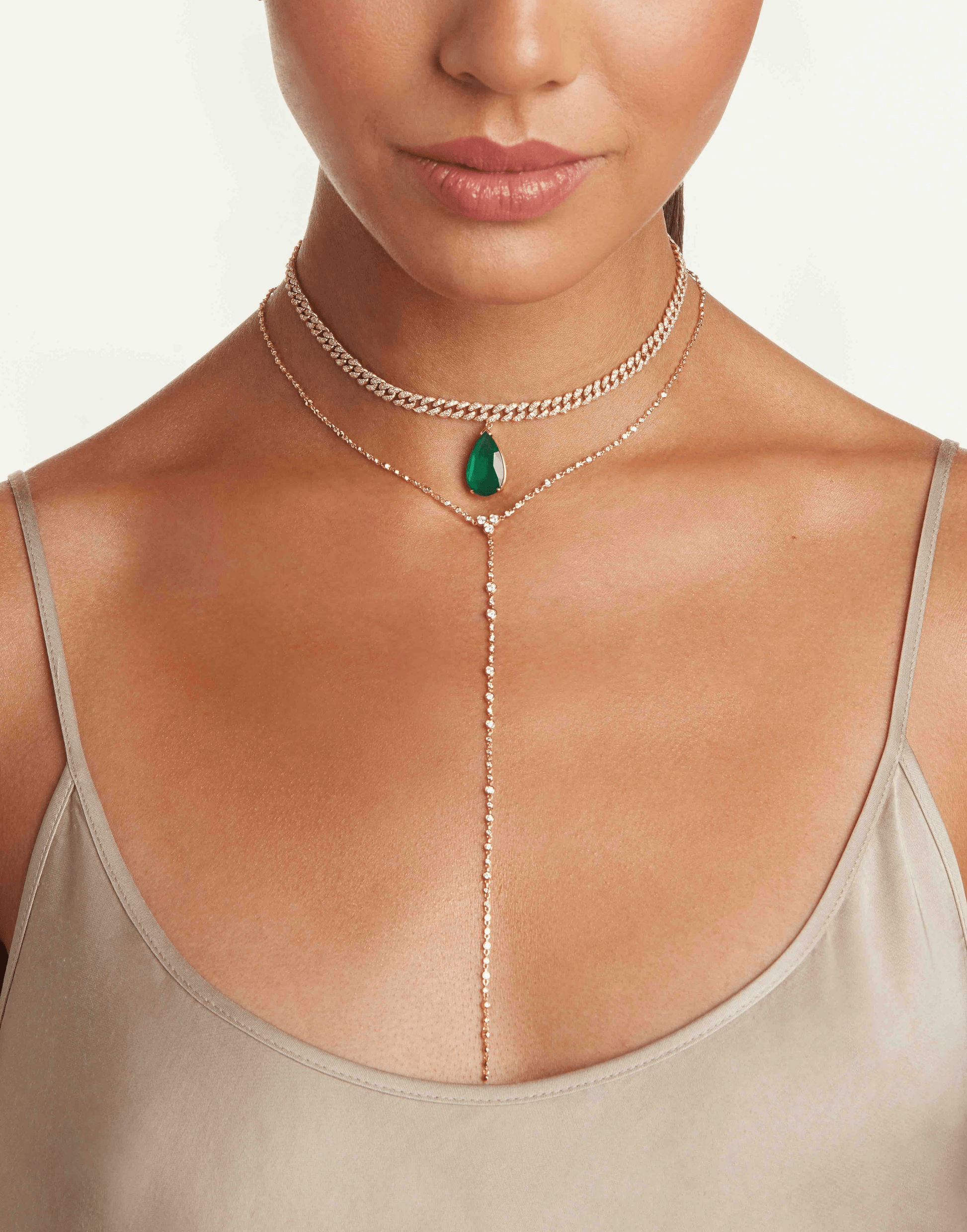 SHAY JEWELRY-Emerald Pear Drop Necklace-ROSE GOLD