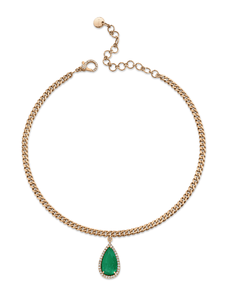 SHAY JEWELRY-Emerald Pear Drop Necklace-ROSE GOLD