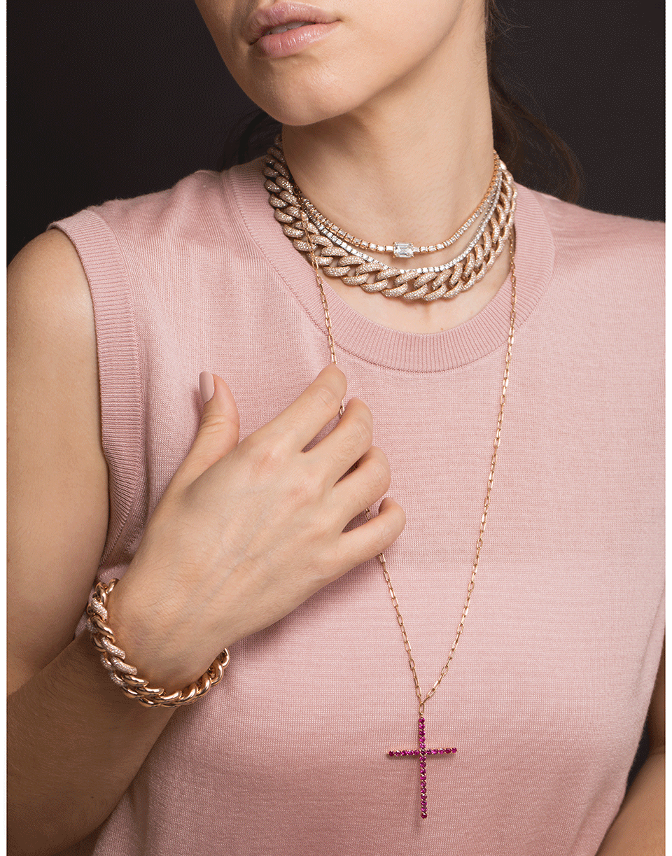 SHAY JEWELRY-Large Ruby Cross Pendant Necklace-ROSE GOLD