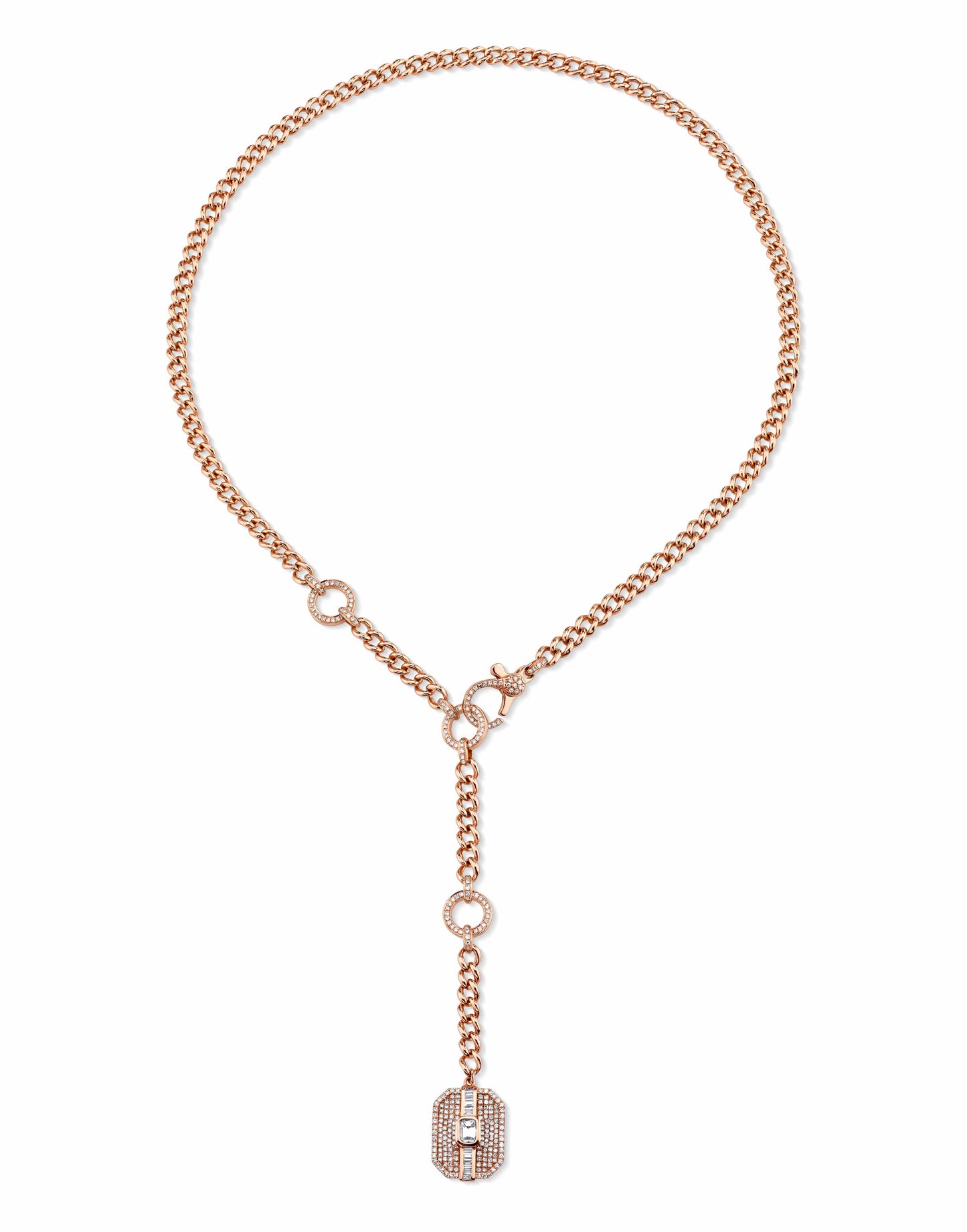 SHAY JEWELRY-Mixed Diamond Buckle Lariat Necklace-ROSE GOLD