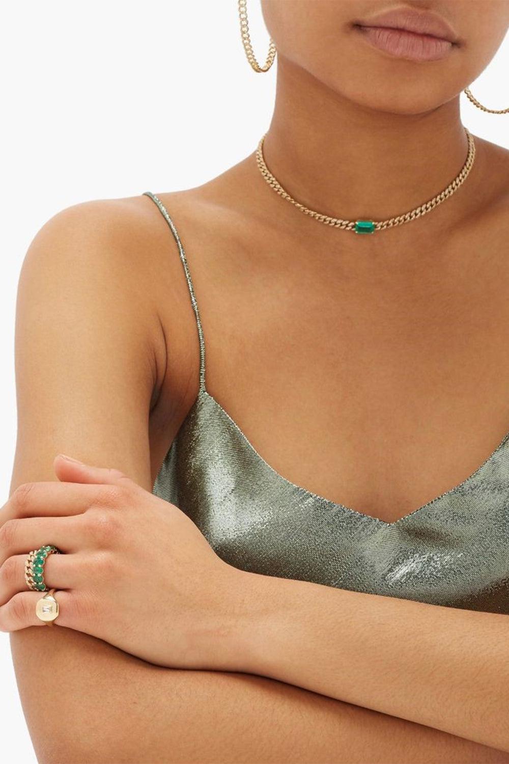 Emerald Pendant Link Necklace-WHITE GOLD-14-JEWELRYFINE JEWELNECKLACE O-SHAY JEWELRY