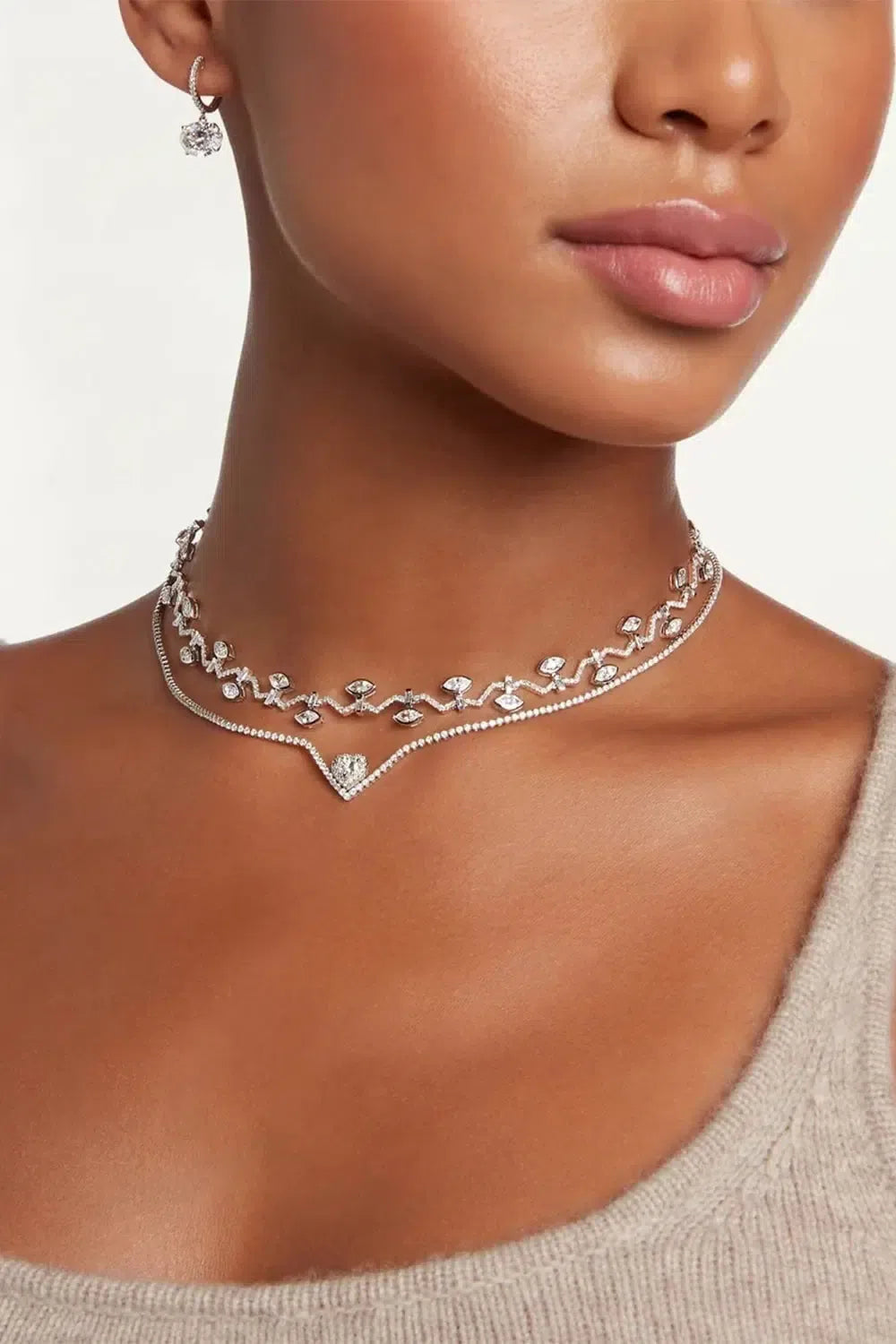 SHAY JEWELRY-DIAMOND FLOATING HEART PAVE THREAD NECKLACE-WHITE GOLD