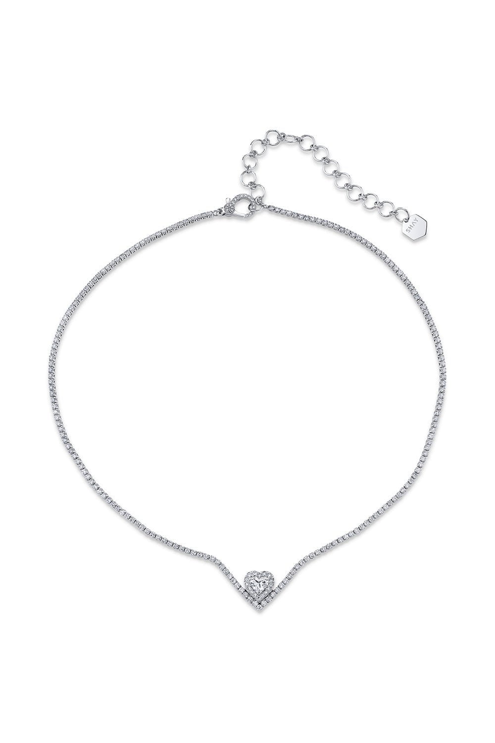 SHAY JEWELRY-DIAMOND FLOATING HEART PAVE THREAD NECKLACE-WHITE GOLD
