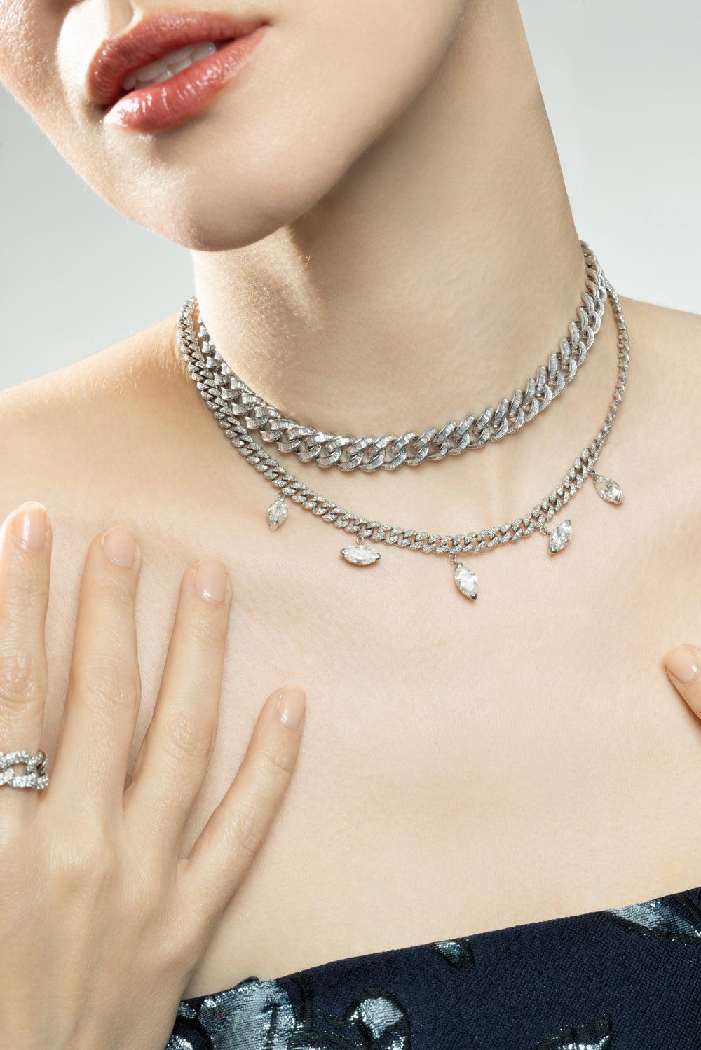 Diamond Marquise Drop Choker Necklace-WHITE GOLD-JEWELRYFINE JEWELNECKLACE O-SHAY JEWELRY
