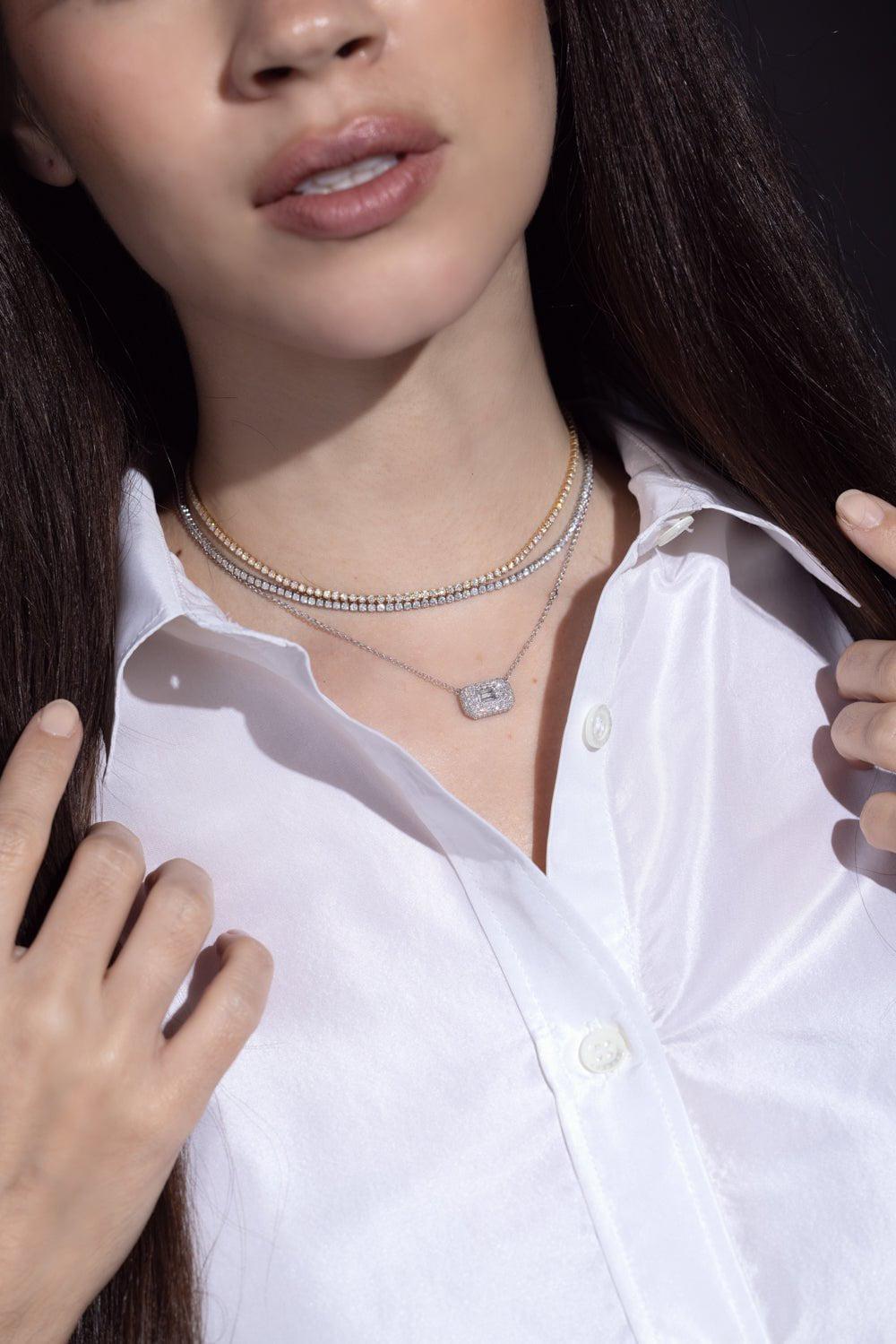 SHAY JEWELRY-Pave Baguette Diamond Necklace-WHITE GOLD