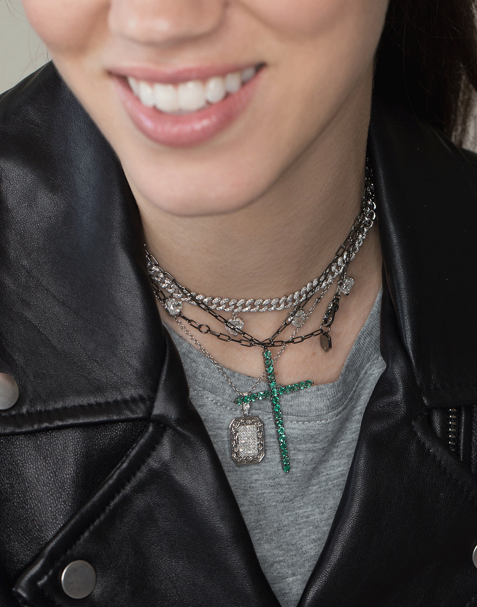 SHAY JEWELRY-Pave Link Border Pendant Necklace-WHITE GOLD