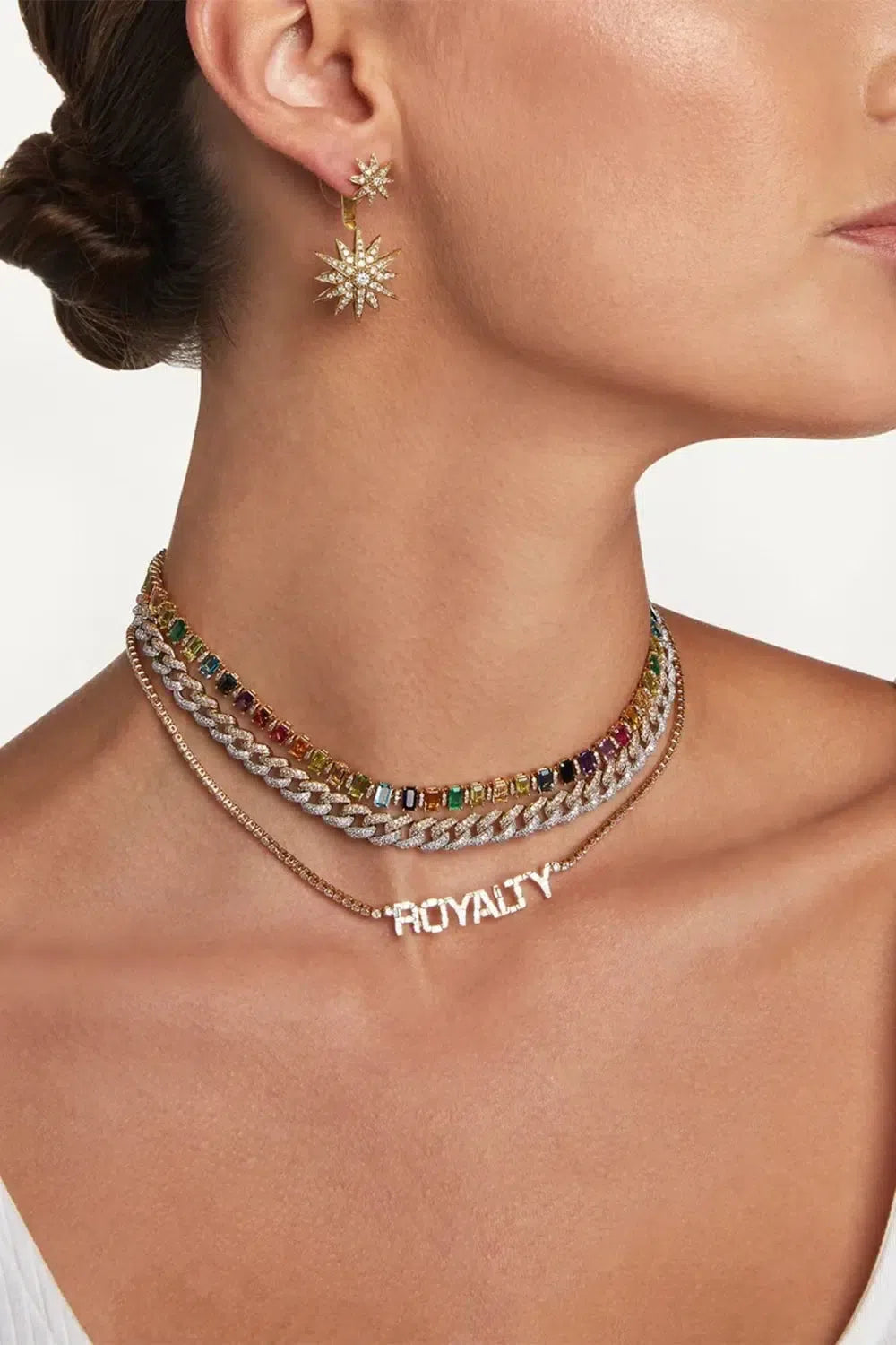 SHAY JEWELRY-DIAMOND MEDIUM TWO-TONE PAVE LINK CHOKER NECKLACE-YELLOW GOLD