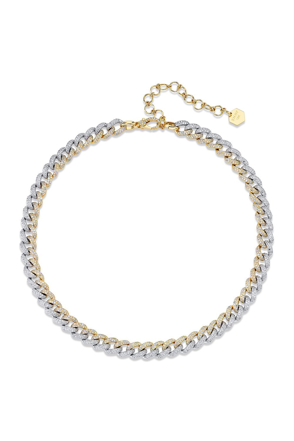 SHAY JEWELRY-DIAMOND MEDIUM TWO-TONE PAVE LINK CHOKER NECKLACE-YELLOW GOLD