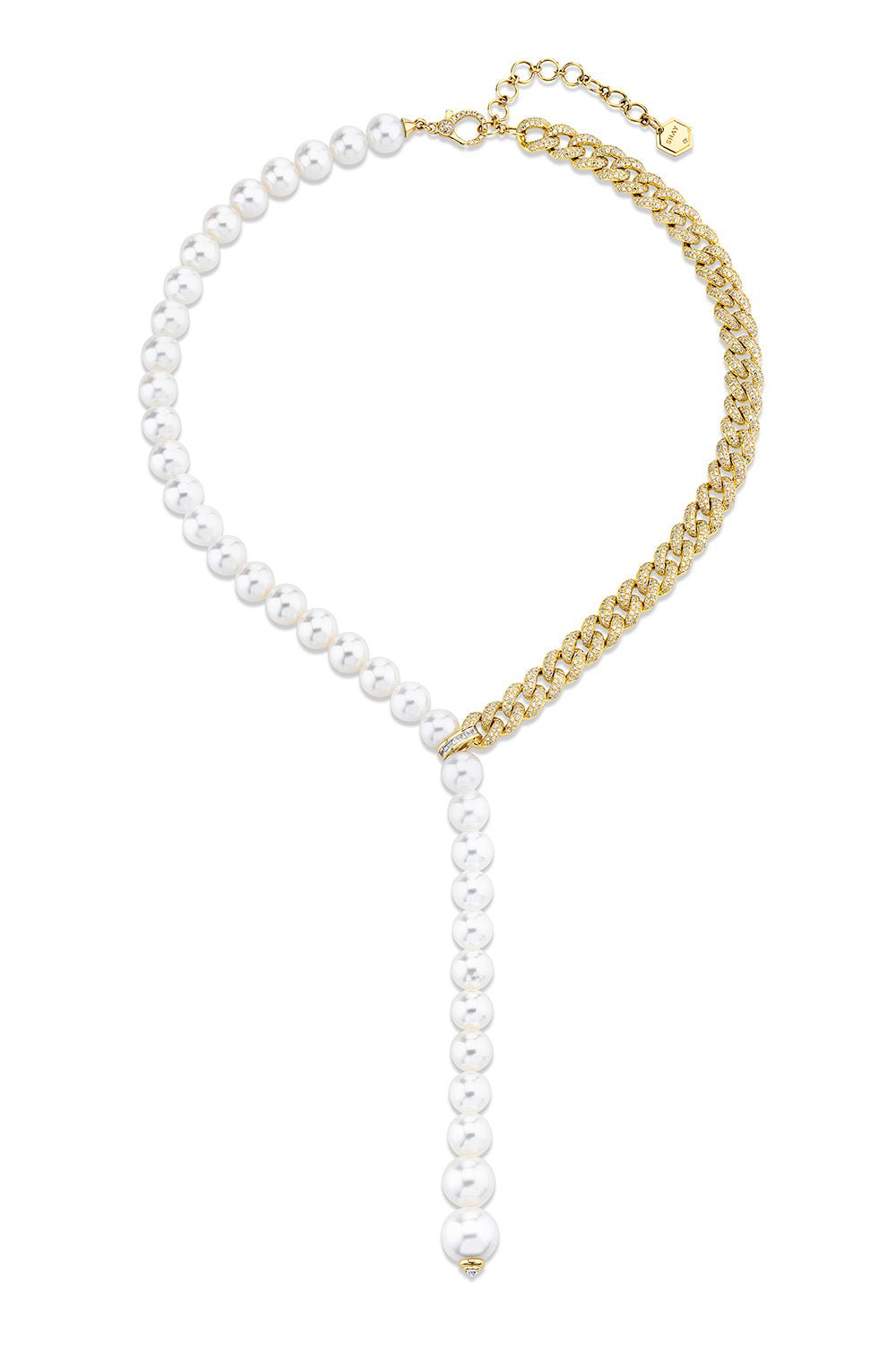 SHAY JEWELRY-PEARL DIAMOND SPLIT Y NECKLACE-YELLOW GOLD