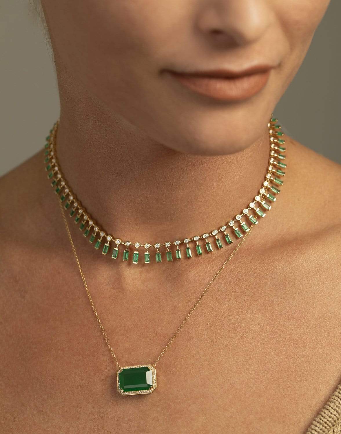 SHAY JEWELRY-Diamond & Green Onyx Portrait Necklace-YELLOW GOLD