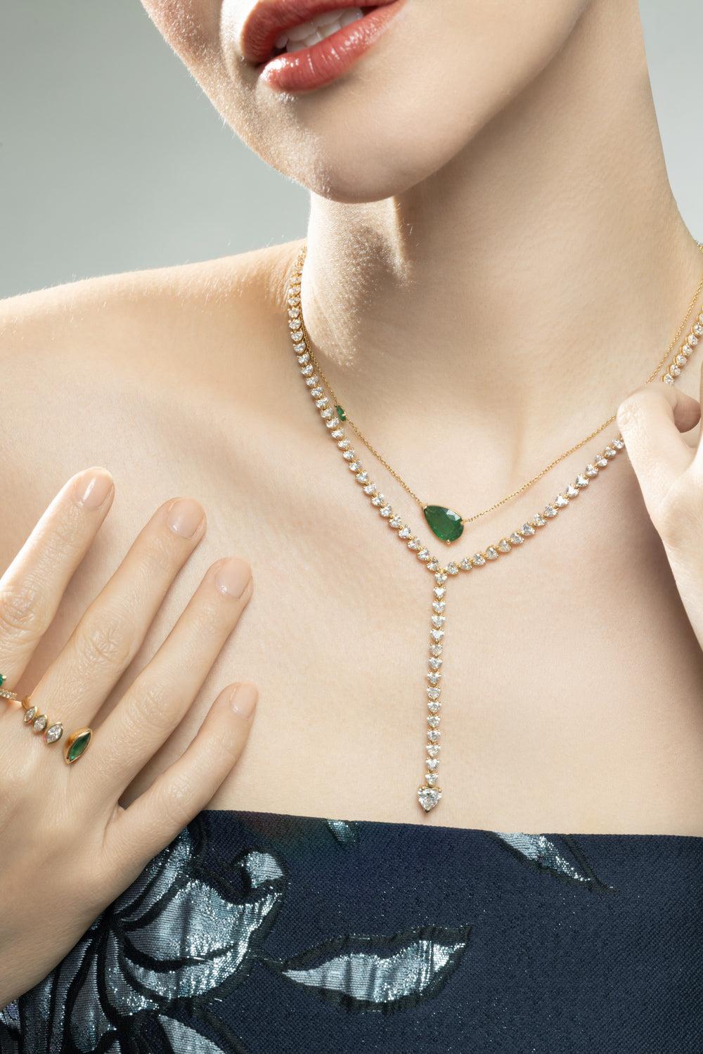 Diamond Heart Y Necklace-YELLOW GOLD-JEWELRYFINE JEWELNECKLACE O-SHAY JEWELRY