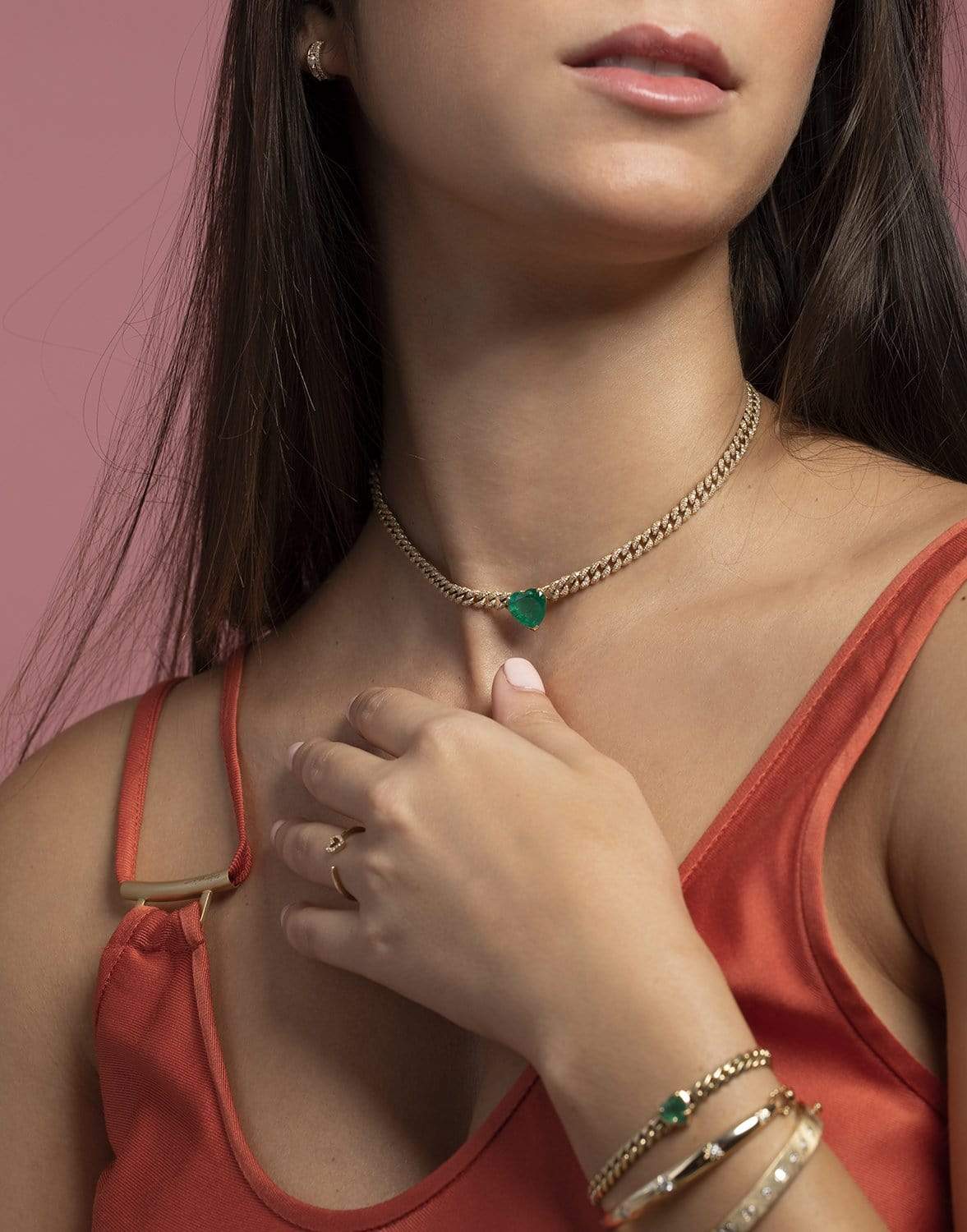 SHAY JEWELRY-Jumbo Emerald Heart Link Necklace-YELLOW GOLD