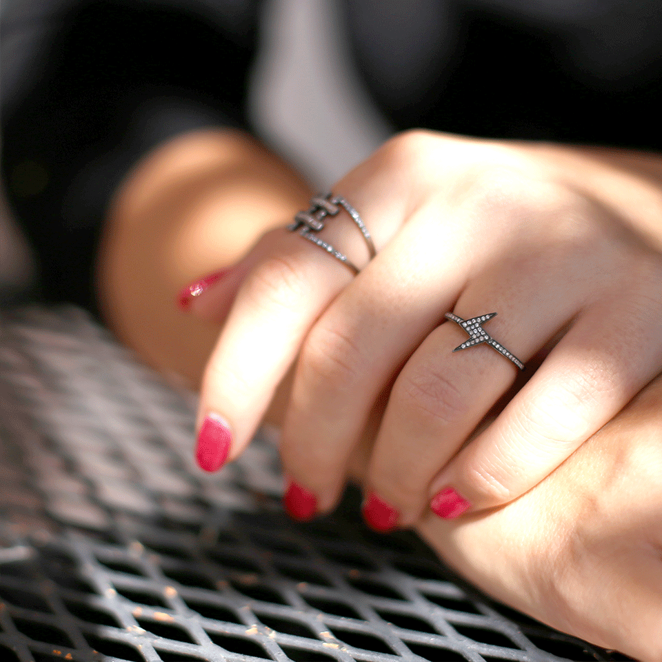 SHAY JEWELRY-Mini Diamond Pave Lightning Bolt Ring-BLACK GOLD