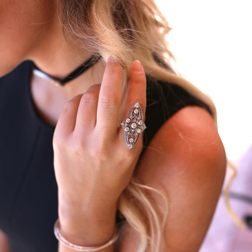 SHAY JEWELRY-Diamond Filigree Navette Ring-PLATINUM