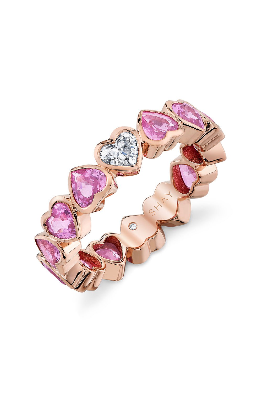 SHAY JEWELRY-Pink Sapphire Diamond Bezel Heart Band-ROSE GOLD
