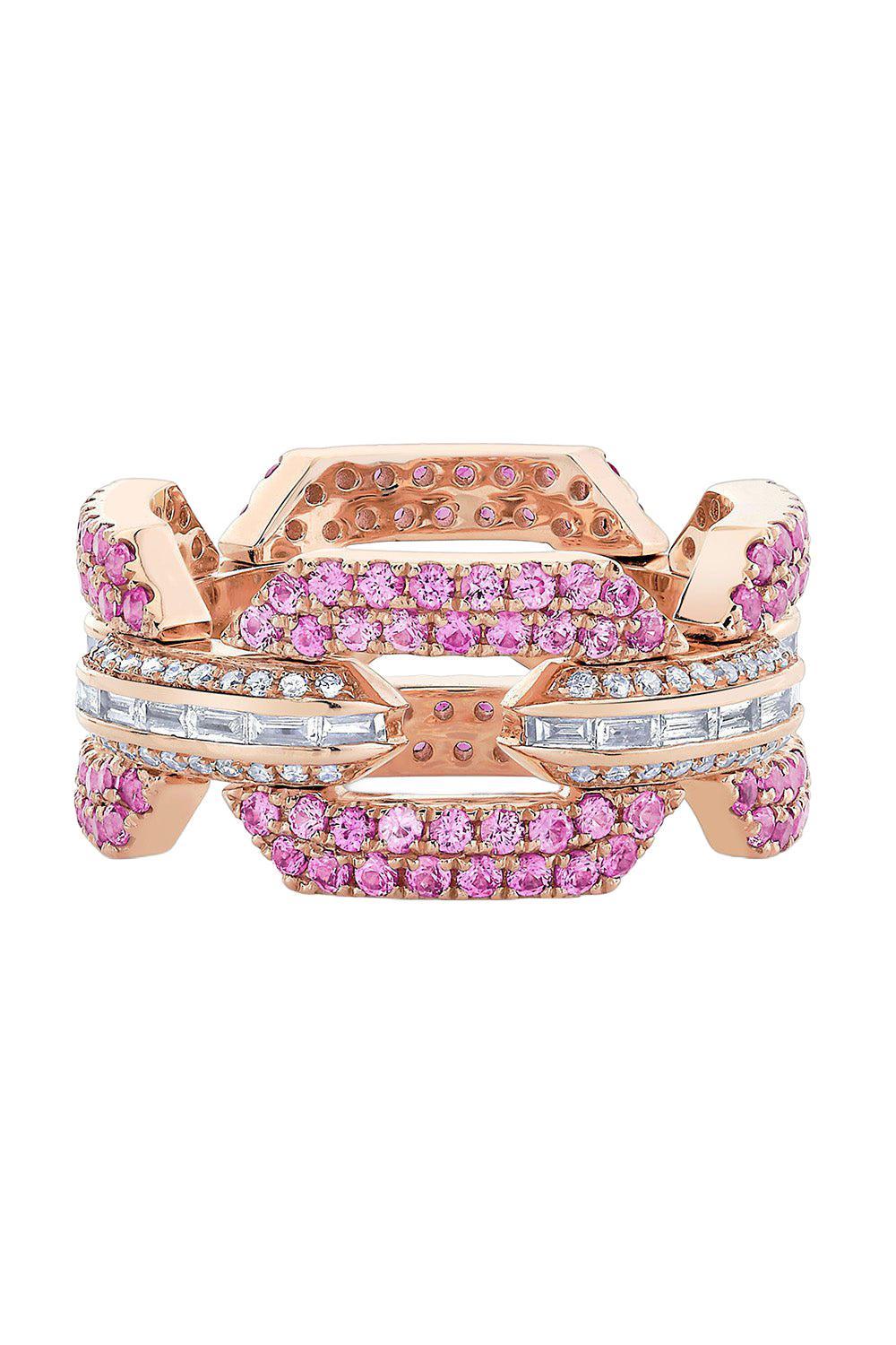 PINK SAPPHIRE DIAMOND PAVE FLAT GEO LINK RING-ROSE GOLD-6-JEWELRYFINE JEWELRING-SHAY JEWELRY
