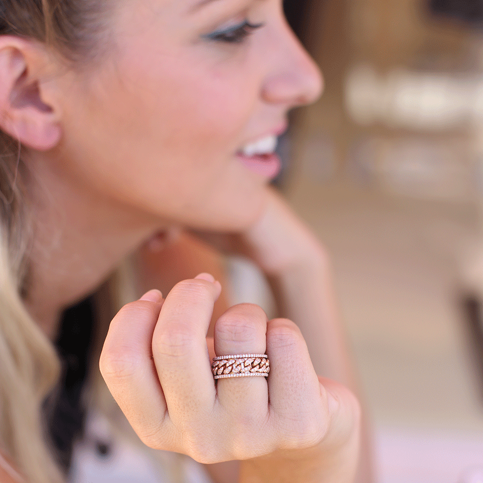 SHAY JEWELRY-Pave Diamond Link Spinner Ring-ROSE GOLD