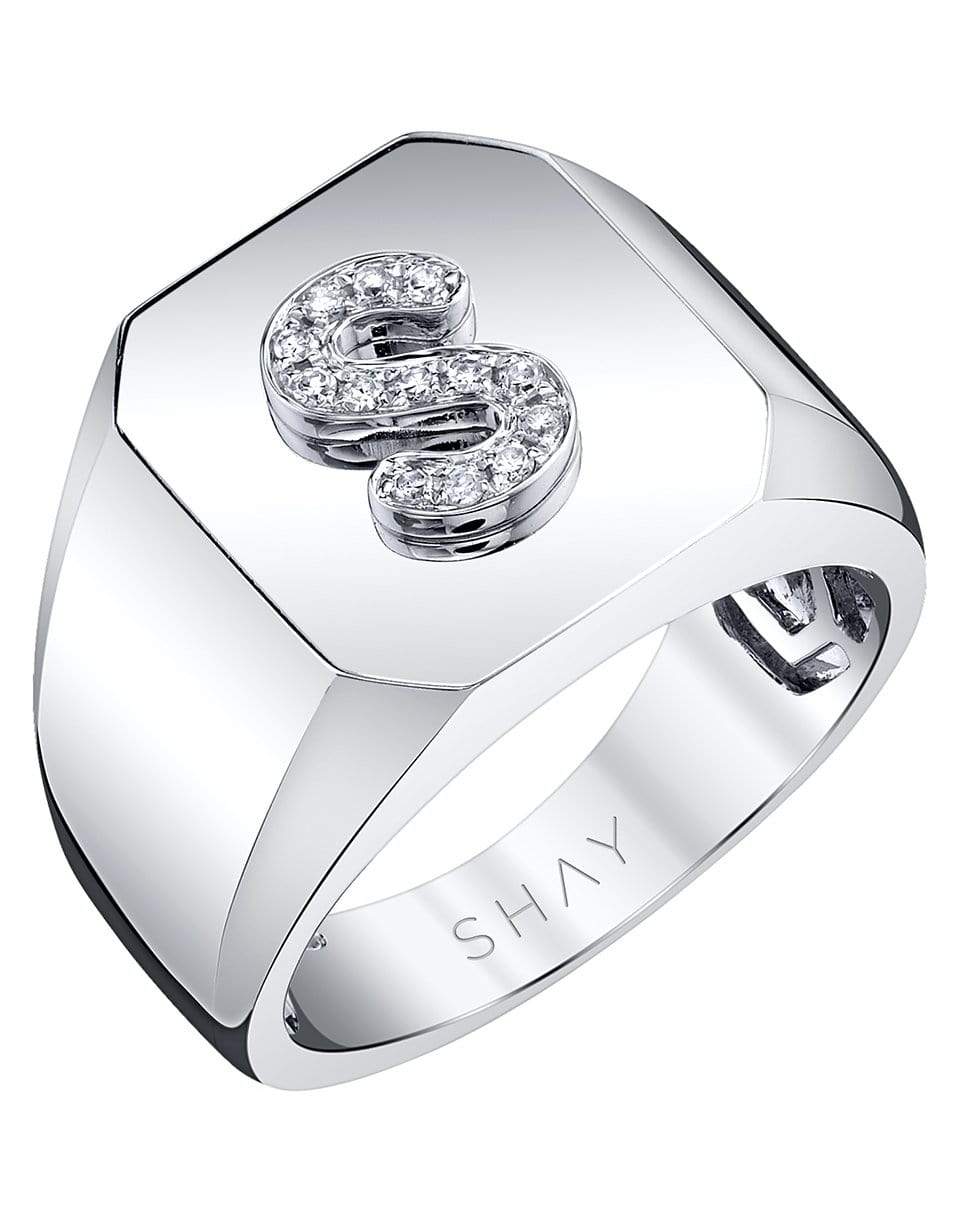 SHAY JEWELRY-Initial Champion Signet Ring-WHITE GOLD