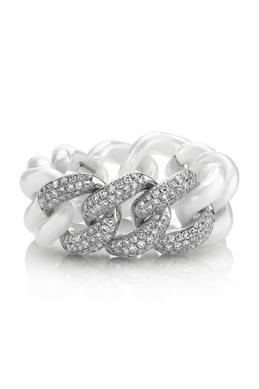 SHAY JEWELRY-Triple Diamond Ceramic Link Ring-WHITE GOLD