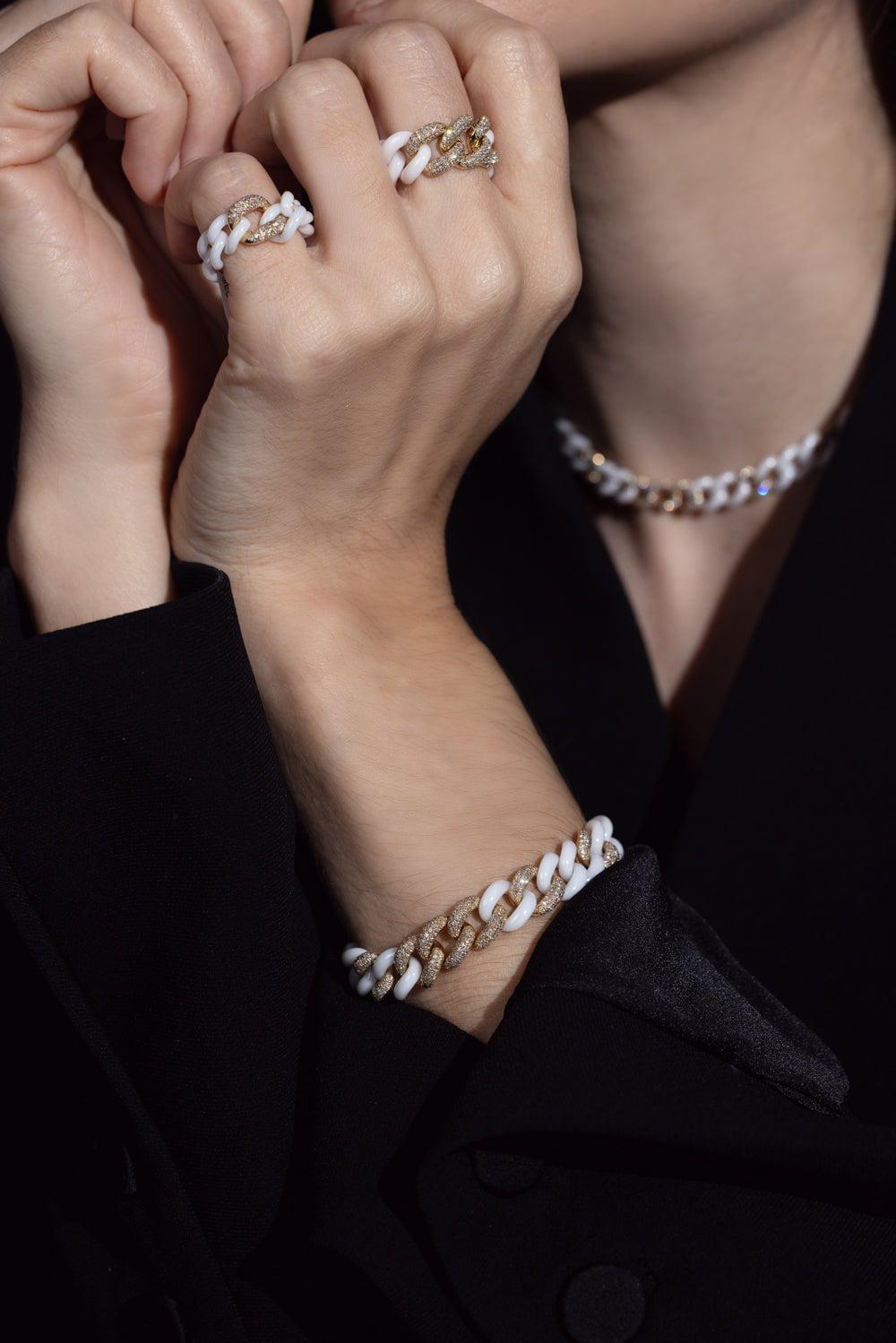 SHAY JEWELRY-Single Pave White Ceramic Medium Link Ring-