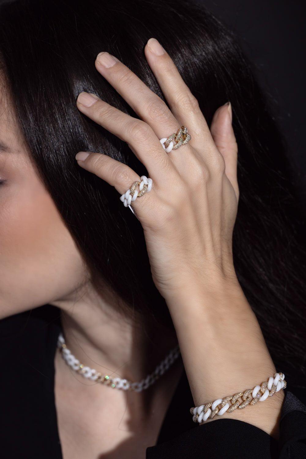 SHAY JEWELRY-Triple Diamond Ceramic Link Ring-