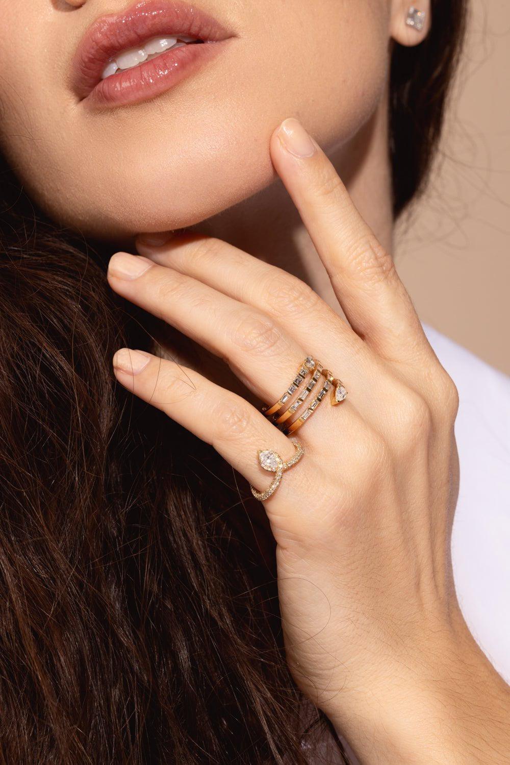 SHAY JEWELRY-DIAMOND QUAD PEAR SPIRAL RING-YELLOW GOLD
