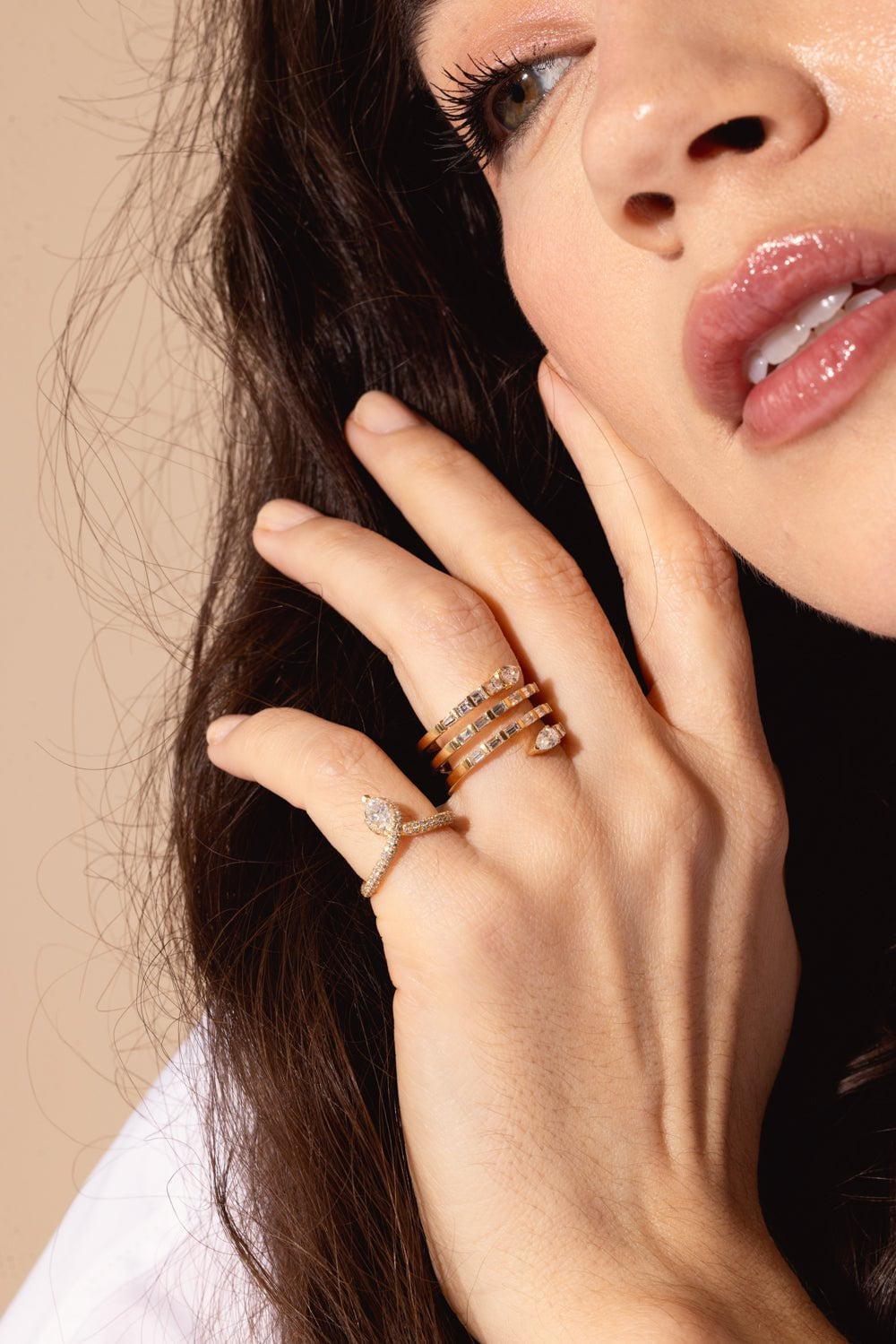 SHAY JEWELRY-DIAMOND QUAD PEAR SPIRAL RING-YELLOW GOLD