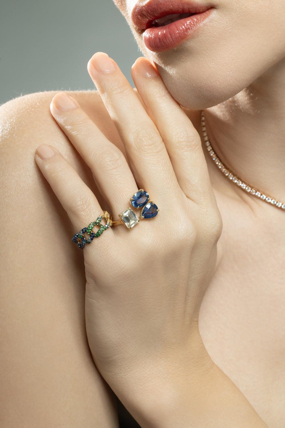 Blue Sapphire Diamond Triple Threat Ring-YELLOW GOLD-6.5-JEWELRYFINE JEWELRING-SHAY JEWELRY