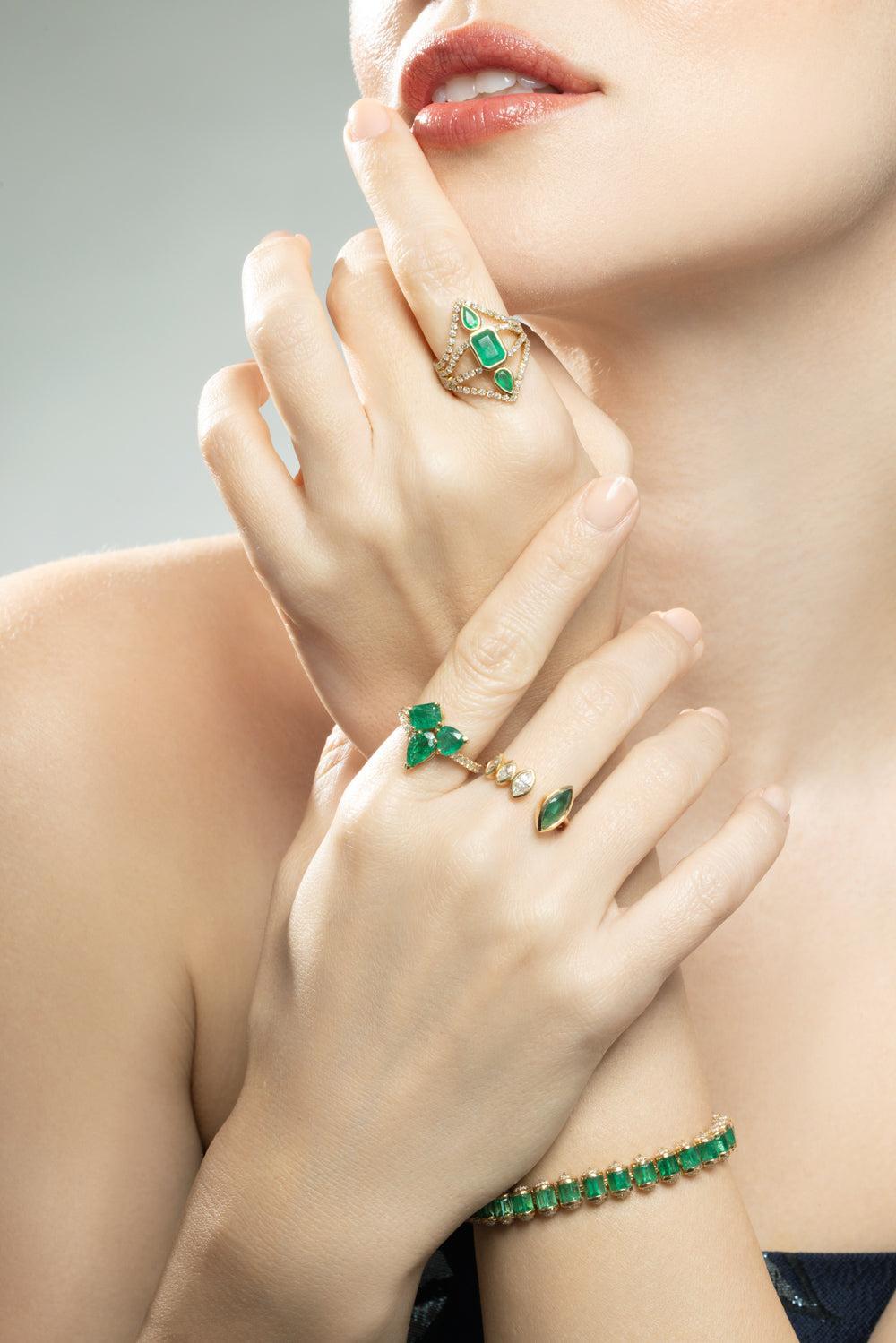 Emerald Diamond Deco Stacked Ring-YELLOW GOLD-7-JEWELRYFINE JEWELRING-SHAY JEWELRY