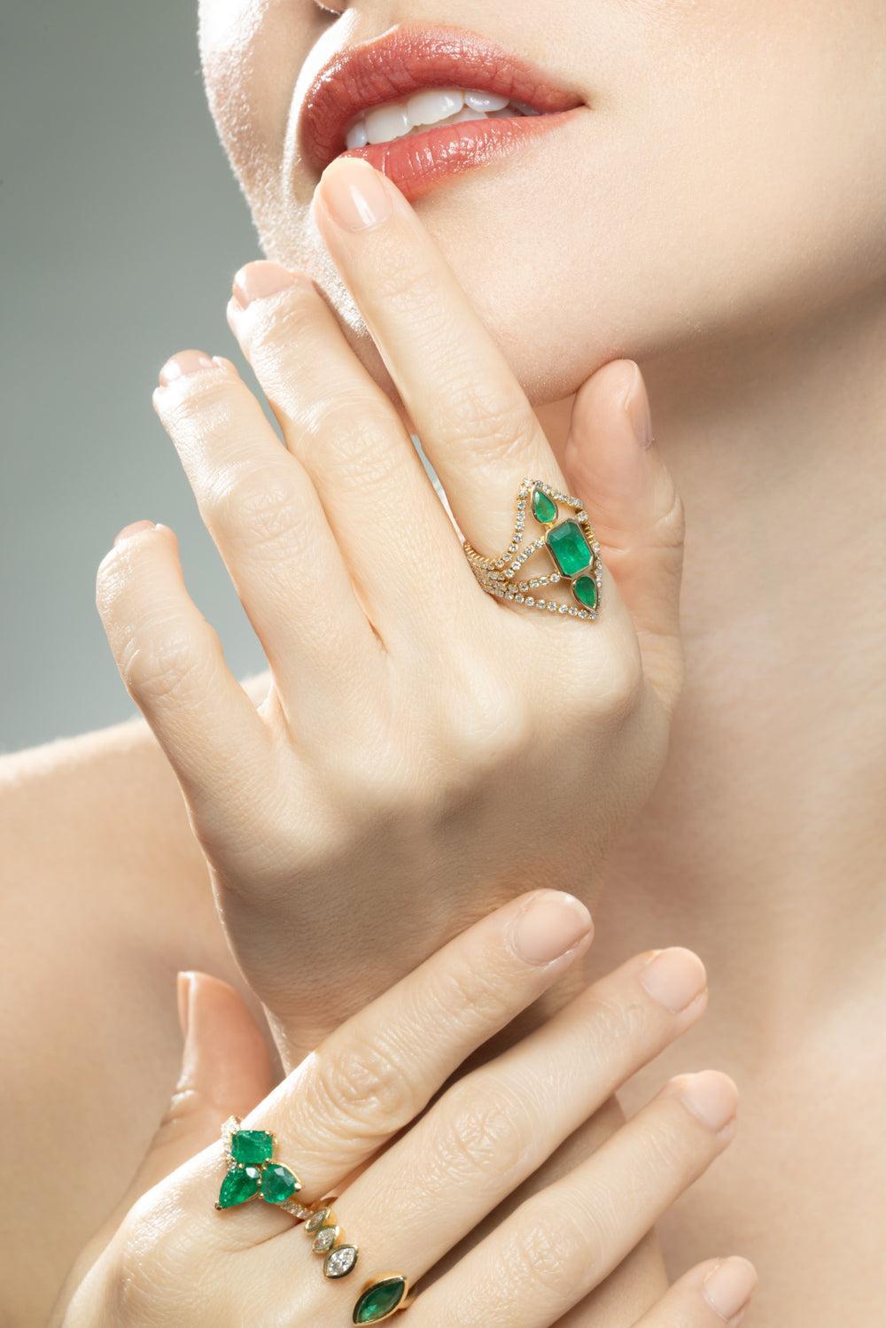 Emerald Diamond Deco Stacked Ring-YELLOW GOLD-7-JEWELRYFINE JEWELRING-SHAY JEWELRY