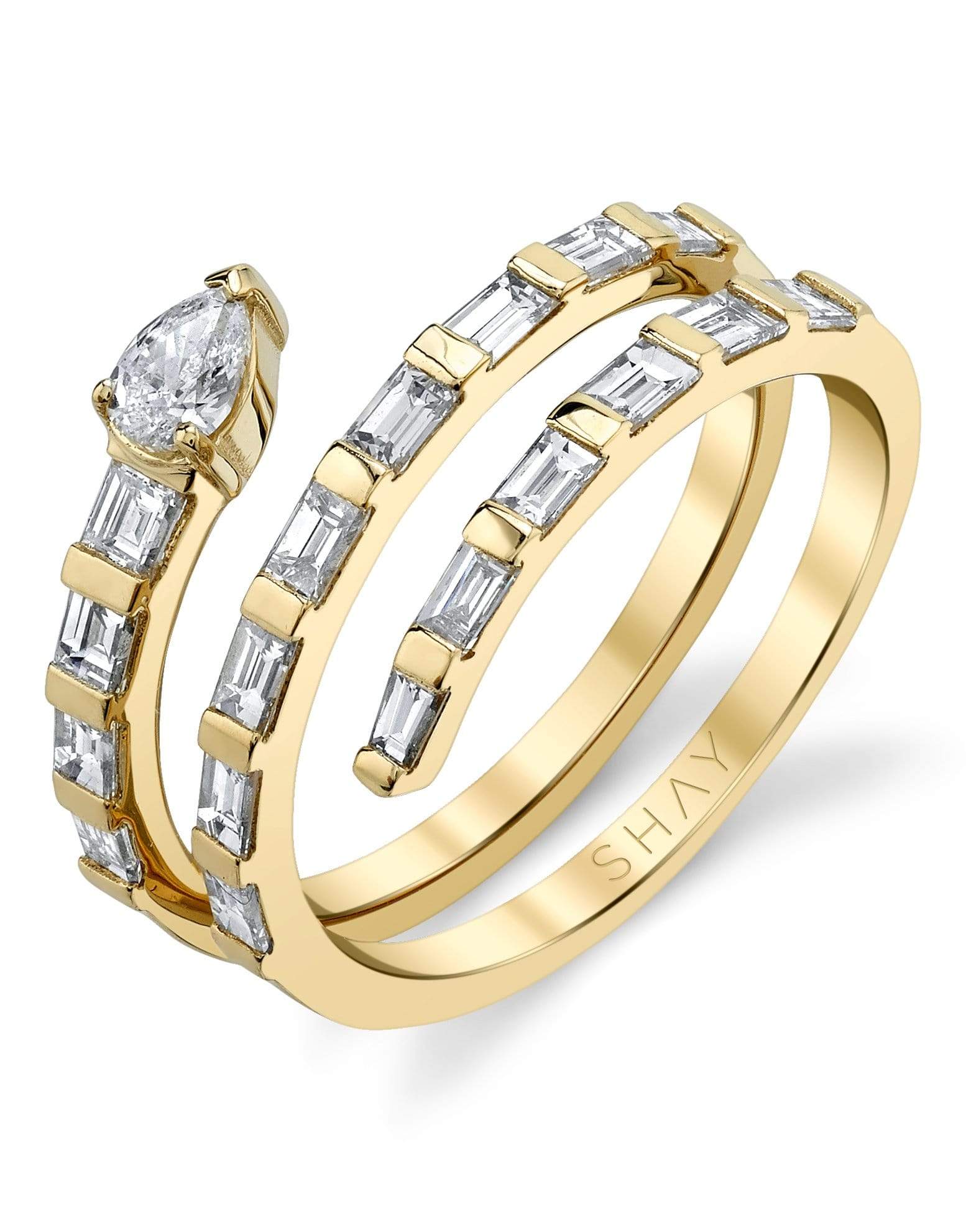 SHAY JEWELRY-Triple Baguette Spiral Ring-YELLOW GOLD
