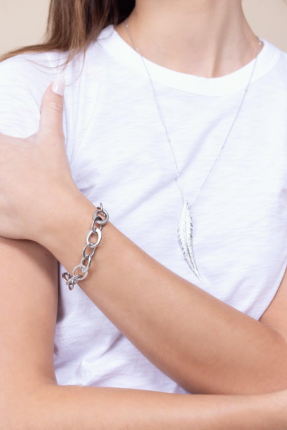 SIDNEY GARBER-Crescent Link Bracelet-WHITE GOLD