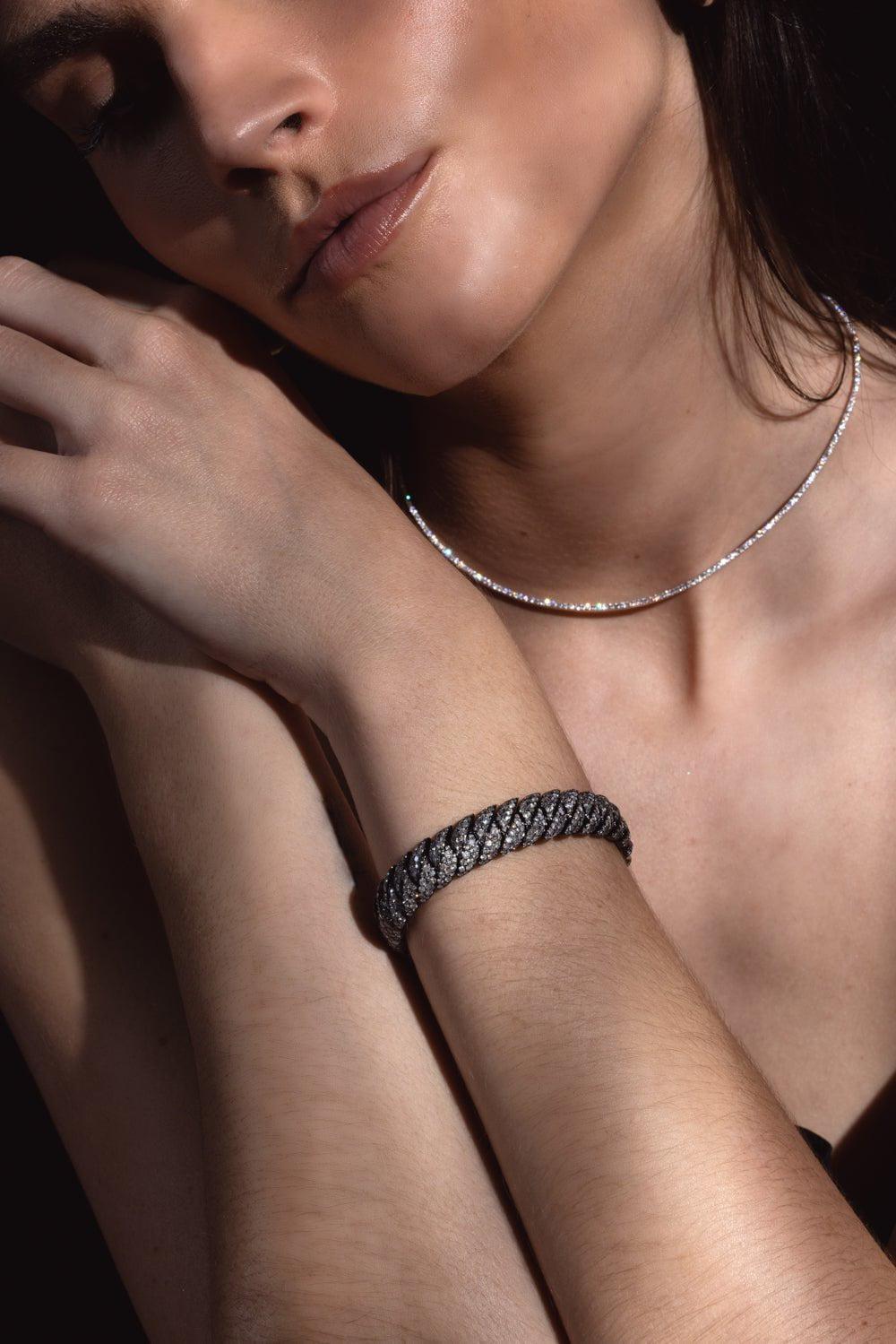 SIDNEY GARBER-Grey Diamond Wave Bracelet - 17cm - White Gold-WHITE GOLD