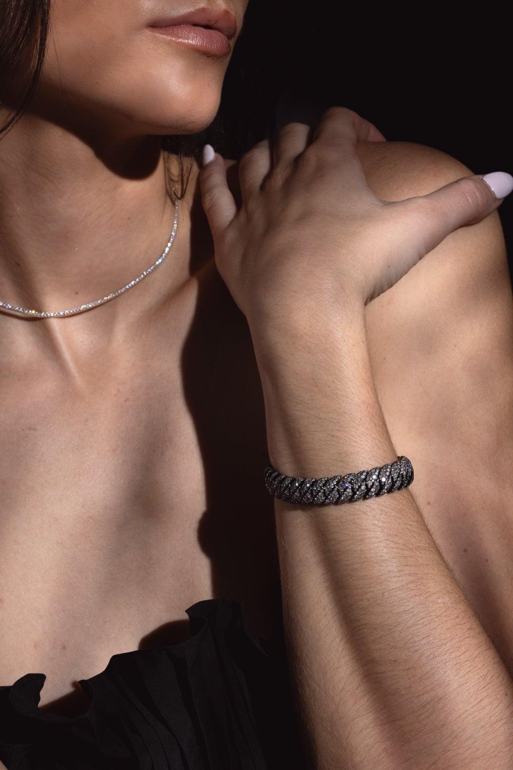 SIDNEY GARBER-Grey Diamond Wave Bracelet - 17cm - White Gold-WHITE GOLD