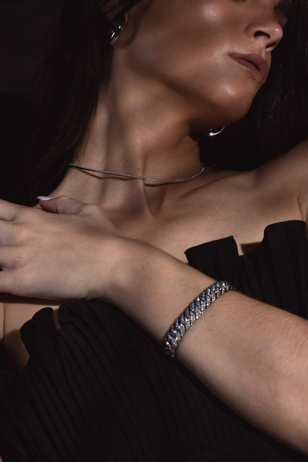 SIDNEY GARBER-Grey Diamond Wave Bracelet - 17cm - White Gold-WHITE GOLD