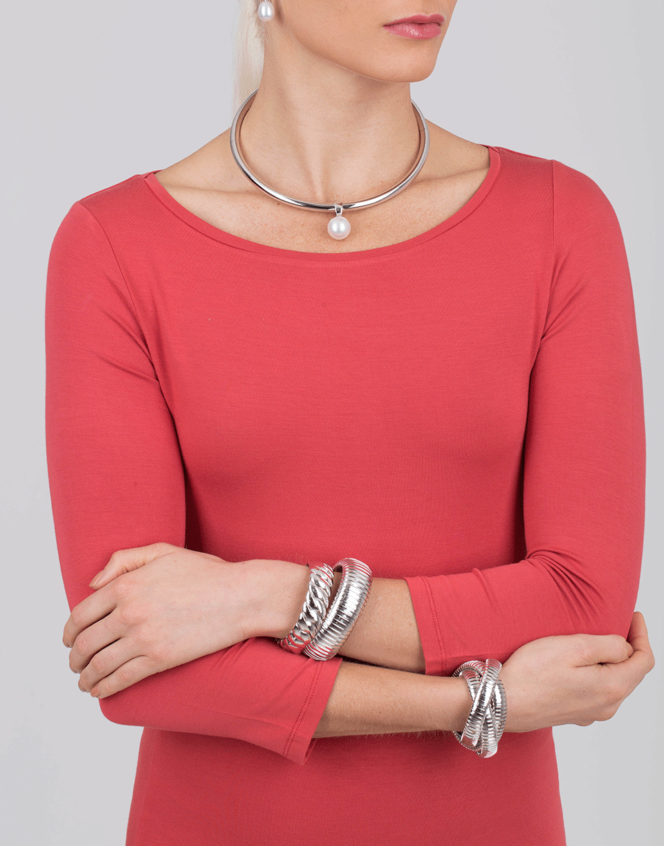 SIDNEY GARBER-Polished Wave Stretch Bracelet-WHITE GOLD
