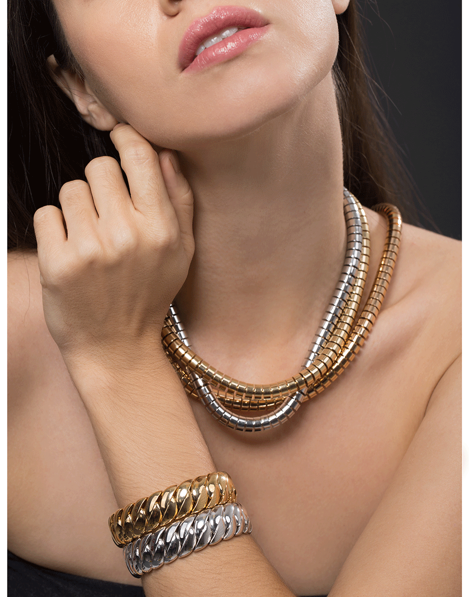 SIDNEY GARBER-Polished Wave Stretch Bracelet-WHITE GOLD