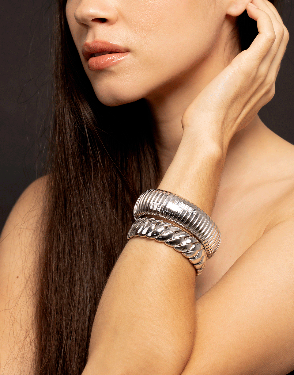 SIDNEY GARBER-Polished Wave Stretch Bracelet-WHITE GOLD