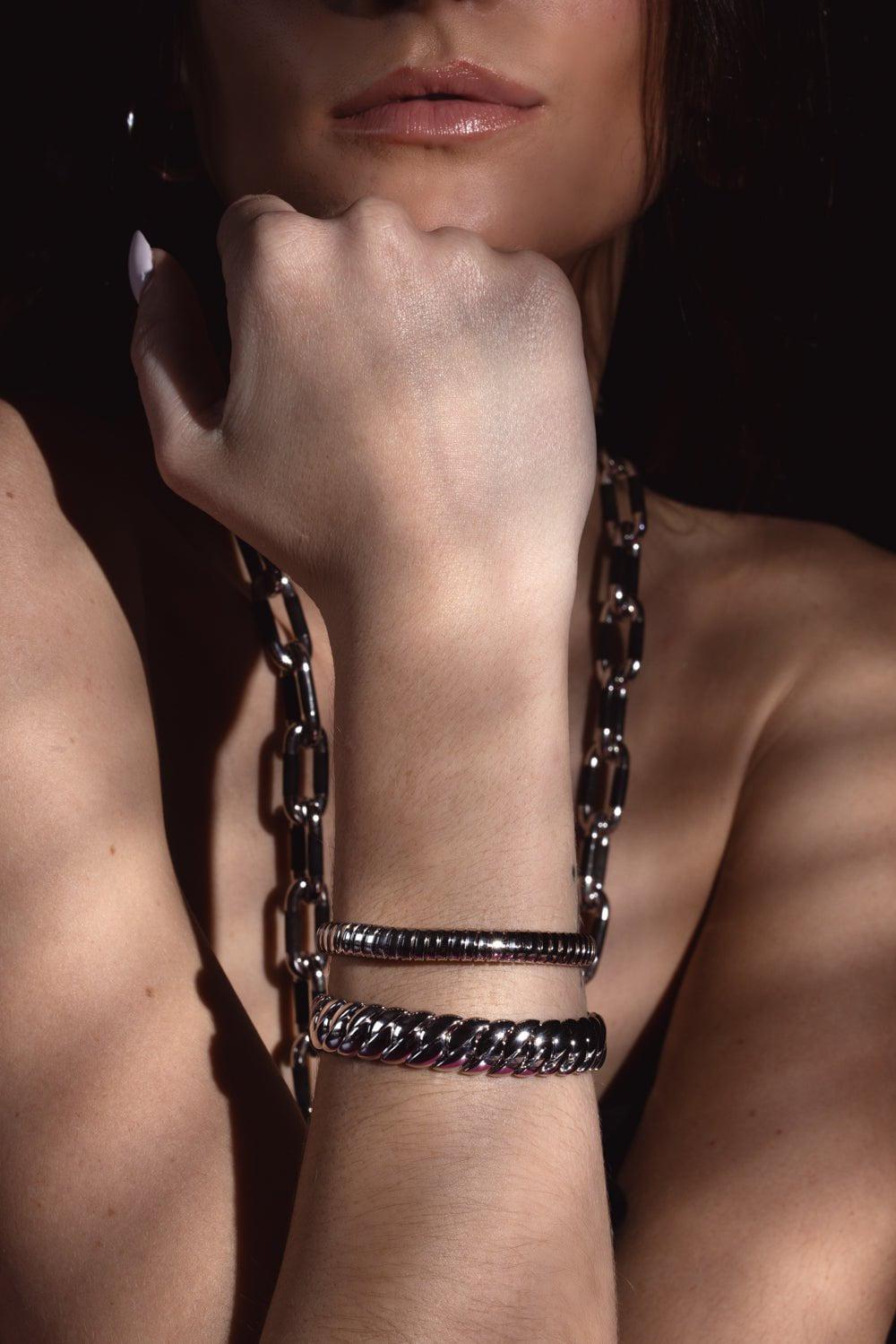SIDNEY GARBER-Skinny Wave Bracelet - 17cm - White Gold-WHITE GOLD