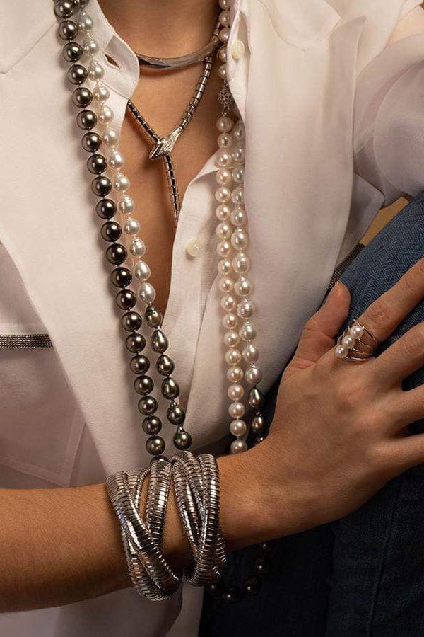 SIDNEY GARBER-Three Band Rolling Bracelet-WHITE GOLD