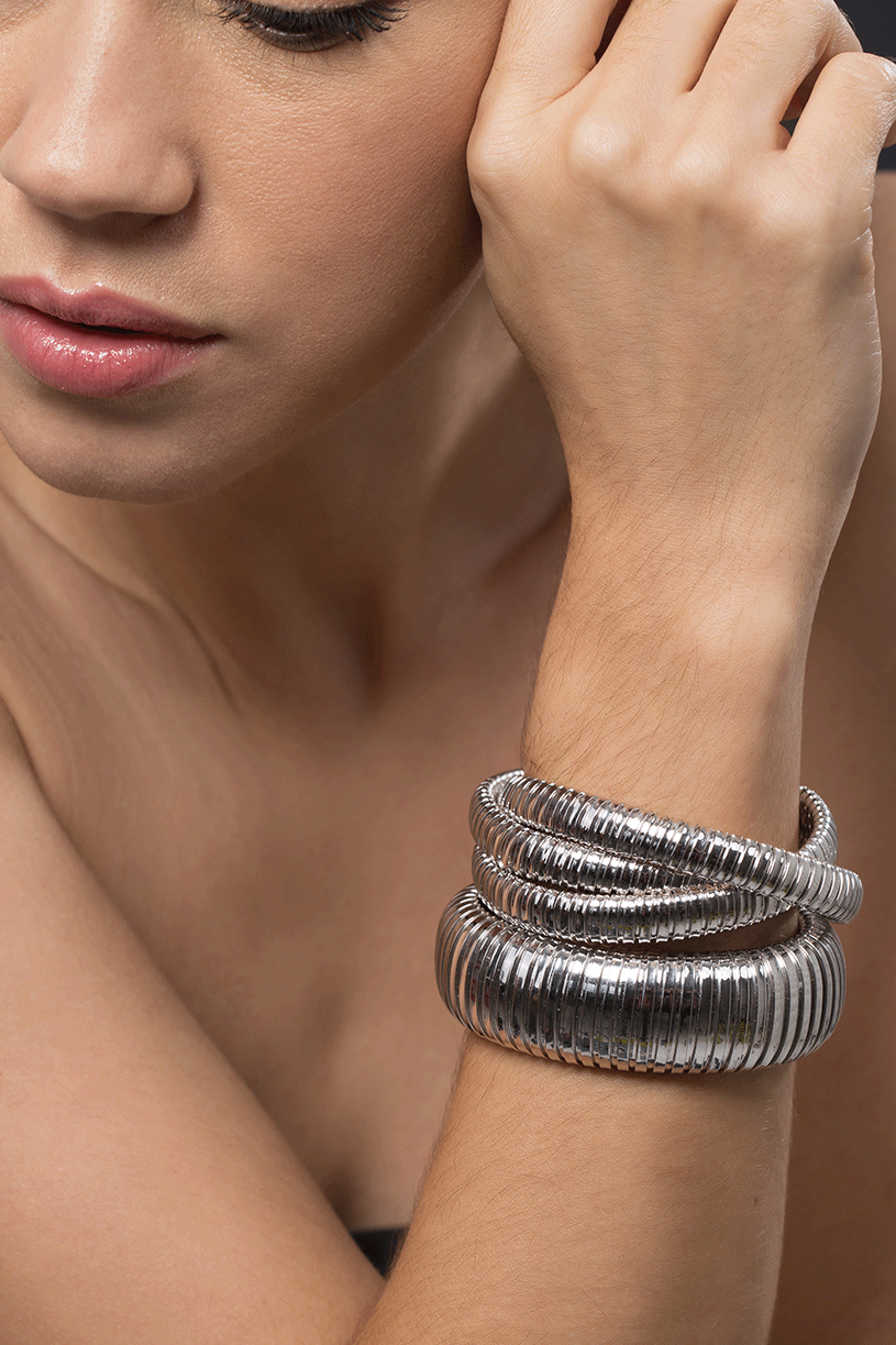 SIDNEY GARBER-Three Band Rolling Bracelet-WHITE GOLD