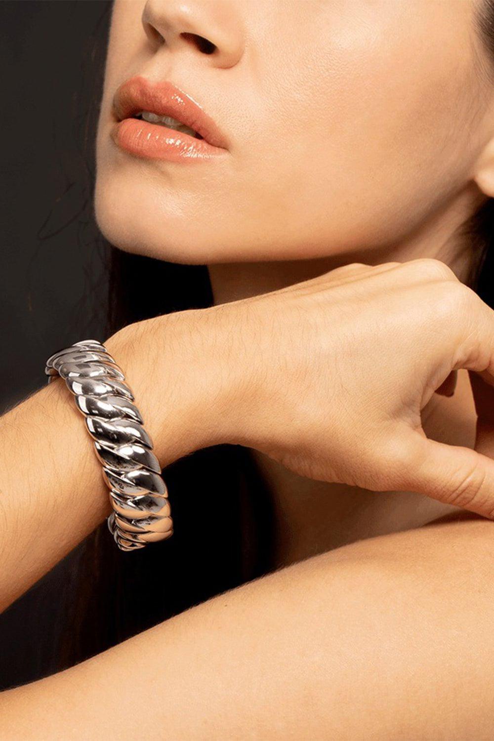 SIDNEY GARBER-Wave Stretch Link Bracelet- White Gold-WHITE GOLD