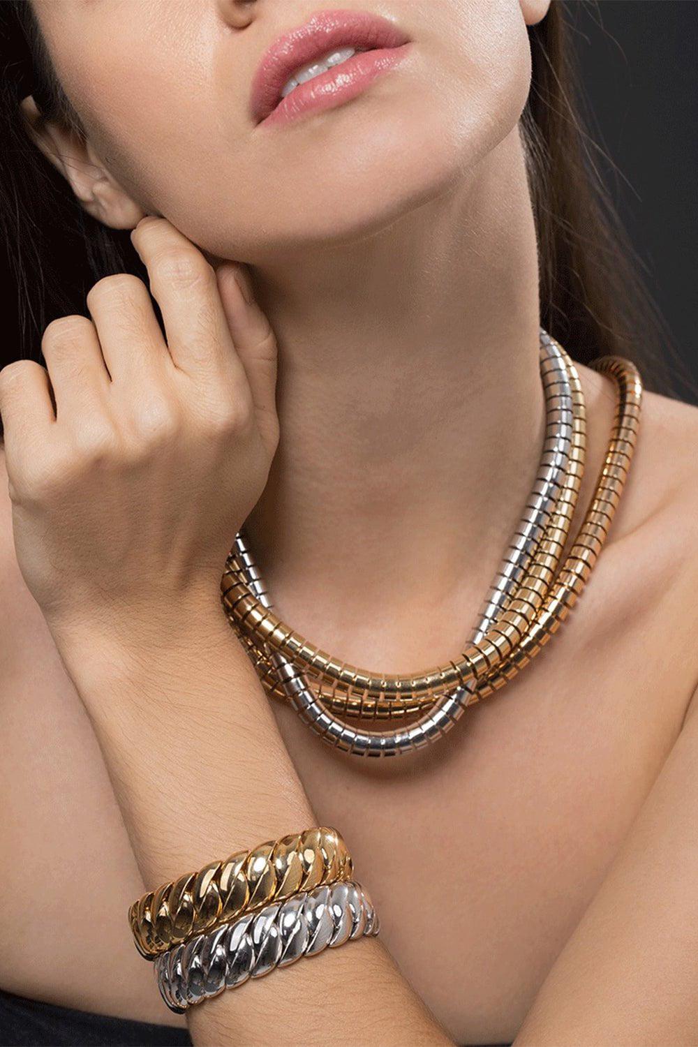 SIDNEY GARBER-Wave Stretch Link Bracelet- White Gold-WHITE GOLD