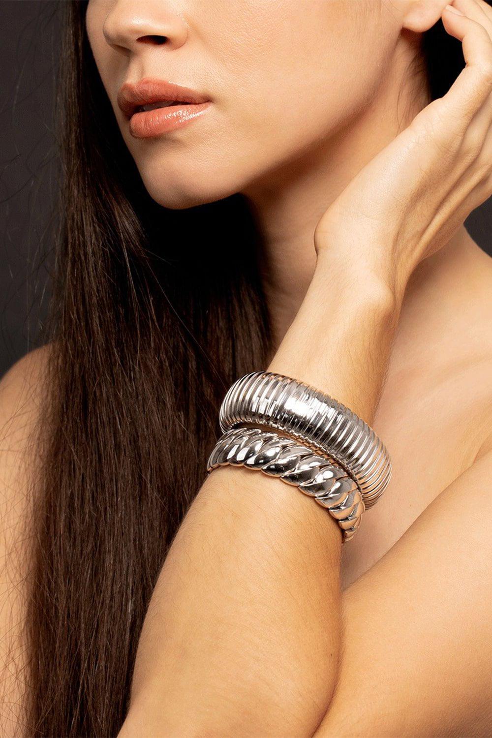 SIDNEY GARBER-Wave Stretch Link Bracelet- White Gold-WHITE GOLD