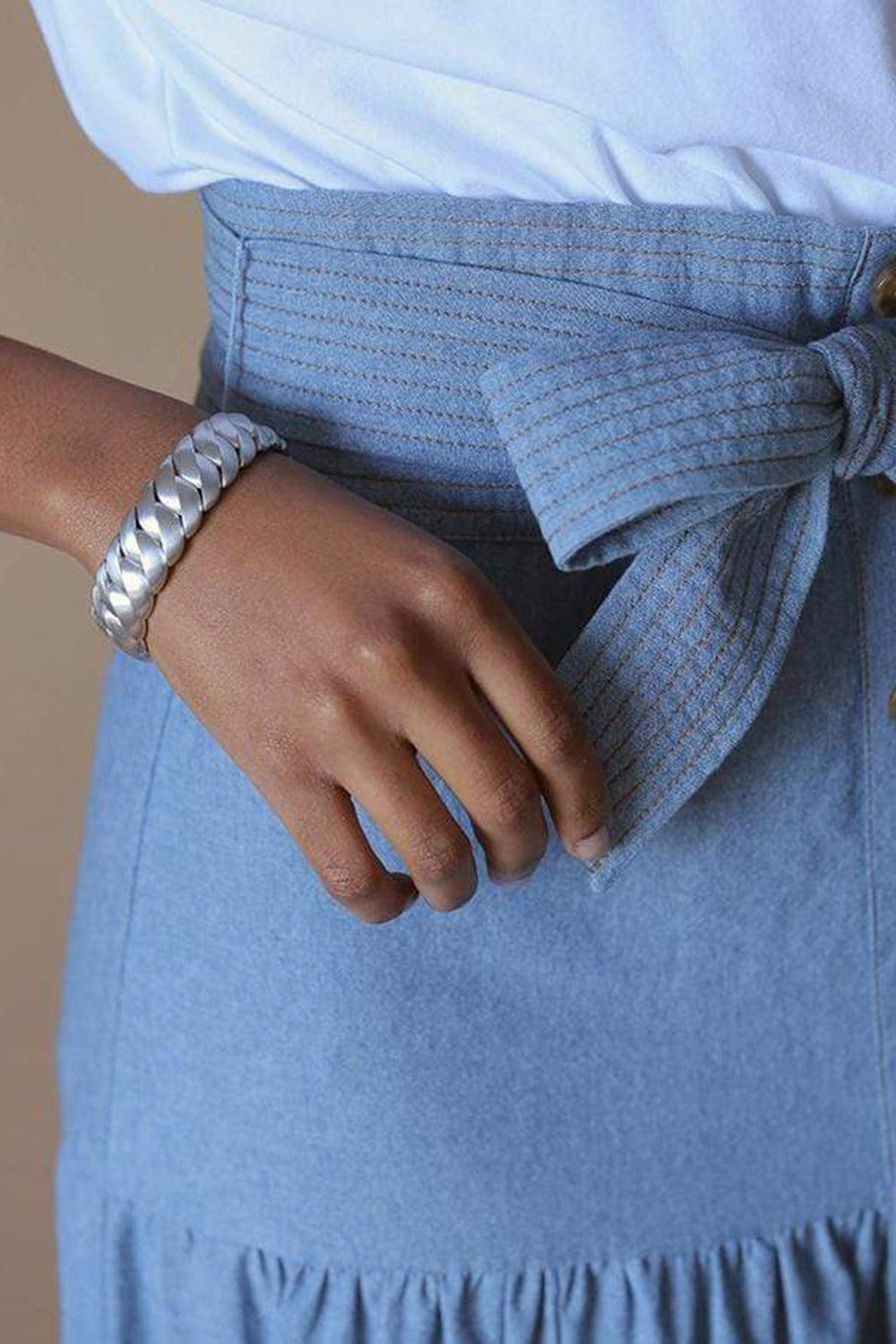 SIDNEY GARBER-White Gold Matte Finish Wave Bracelet-WHITE GOLD